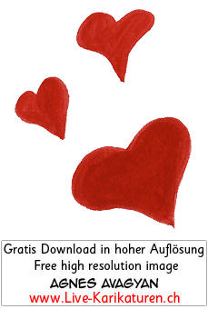 Herz Herzchen Herzen handgezeichnet handgemalt rot farbig Gruppe Hochzeit Valentinstag Agnes Live-Karikaturen Karikaturistin Cartoon Comic Karikatur Clipart Zeichnung handgezeichnet gemalt Bild Illustration image painting Download kostenlos Gratisbild free image