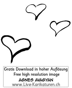 Herz Herzchen Herzen handgezeichnet handgemalt schwarzweiss Gruppe Hochzeit Valentinstag Agnes Live-Karikaturen Karikaturistin Cartoon Comic Karikatur Clipart Zeichnung handgezeichnet gemalt Bild Illustration image painting Download kostenlos Gratisbild free image