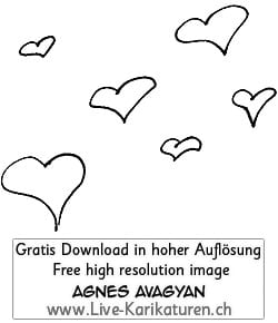 Herz Herzchen Herzen handgezeichnet handgemalt schwarzweiss Gruppe Hochzeit Valentinstag Agnes Live-Karikaturen Karikaturistin Cartoon Comic Karikatur Clipart Zeichnung handgezeichnet gemalt Bild Illustration image painting Download kostenlos Gratisbild free image