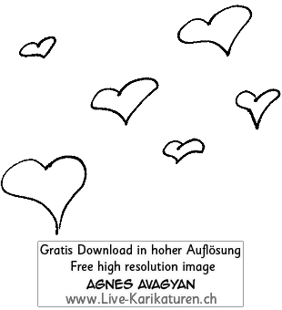 Herz Herzchen Herzen handgezeichnet handgemalt schwarzweiss Gruppe Hochzeit Valentinstag Agnes Live-Karikaturen Karikaturistin Cartoon Comic Karikatur Clipart Zeichnung handgezeichnet gemalt Bild Illustration image painting Download kostenlos Gratisbild free image