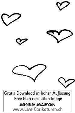 Herz Herzchen Herzen handgezeichnet handgemalt schwarzweiss Gruppe Hochzeit Valentinstag Agnes Live-Karikaturen Karikaturistin Cartoon Comic Karikatur Clipart Zeichnung handgezeichnet gemalt Bild Illustration image painting Download kostenlos Gratisbild free image