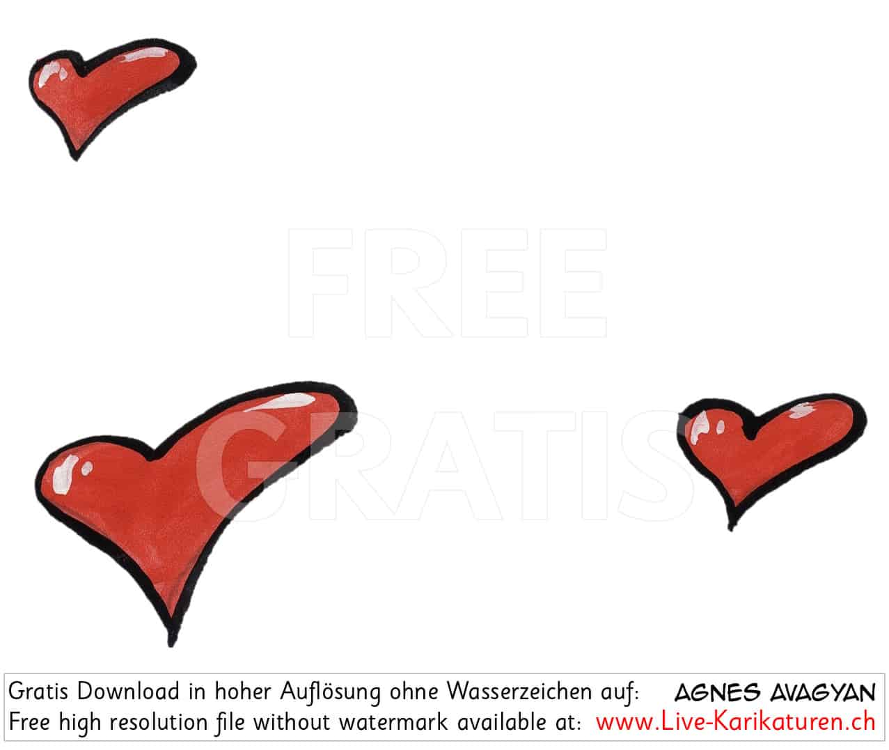 Herz Herzchen Herzen handgezeichnet handgemalt rot farbig Gruppe Hochzeit Valentinstag Agnes Live-Karikaturen Karikaturistin Cartoon Comic Karikatur Clipart Zeichnung handgezeichnet gemalt Bild Illustration image painting Download kostenlos Gratisbild free image