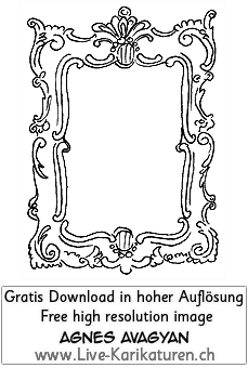 Rahmen Bildrahmen frame Ausschnitt Gemaelde Bilderrahmen verziert schoen Schnoerkel schwarzweiss handgezeichnet Agnes Live-Karikaturen Karikaturistin Cartoon Comic Karikatur Clipart Zeichnung handgezeichnet gemalt Bild Illustration image painting Download kostenlos Gratisbild free image