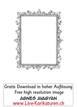 Rahmen Bildrahmen frame Ausschnitt Gemaelde Bilderrahmen verziert schoen Schnoerkel schwarzweiss handgezeichnet Agnes Live-Karikaturen Karikaturistin Cartoon Comic Karikatur Clipart Zeichnung handgezeichnet gemalt Bild Illustration image painting Download kostenlos Gratisbild free image