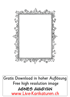 Rahmen Bildrahmen frame Ausschnitt Gemaelde Bilderrahmen verziert schoen Schnoerkel schwarzweiss handgezeichnet Agnes Live-Karikaturen Karikaturistin Cartoon Comic Karikatur Clipart Zeichnung handgezeichnet gemalt Bild Illustration image painting Download kostenlos Gratisbild free image