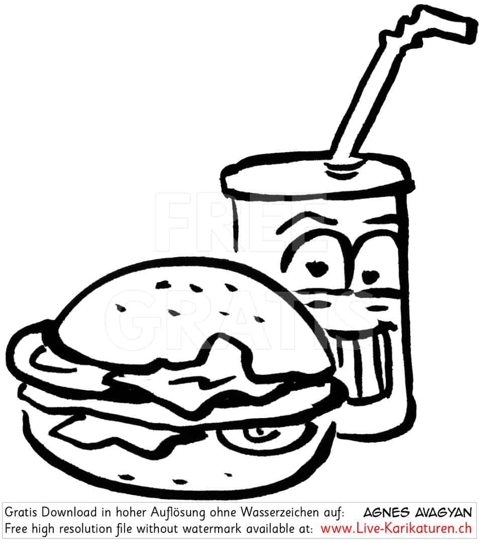 Fast Food, Burger, Softdrink, Roehrli, Mahl, Essen, Verpflegung, ungesund, Dickmacher, Süssgetränk, Röhrli, Strohhalm, Agnes Live-Karikaturen, Clipart, Comic, Cartoon, Illustration, Cartoon, Comic, Karikatur, Zeichnung, Download, kostenlos, Gratisbild, gratis, free, Kunst, Kuenstler, Live Karikaturist, Comiczeichner, Armenia