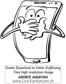 Handy, ausschalten, Warnung, verboten, Haende vor Mund, schweigen, Ruhe, Mobile Phone, Mobiltelefon, Natel, stumm schalten, Augen, Gesicht, Agnes Live-Karikaturen, Clipart, Comic, Cartoon, Illustration, Cartoon, Comic, Karikatur, Zeichnung, Download, kostenlos, Gratisbild, gratis, free, Kunst, Kuenstler, Live Karikaturist, Comiczeichner, Armenia