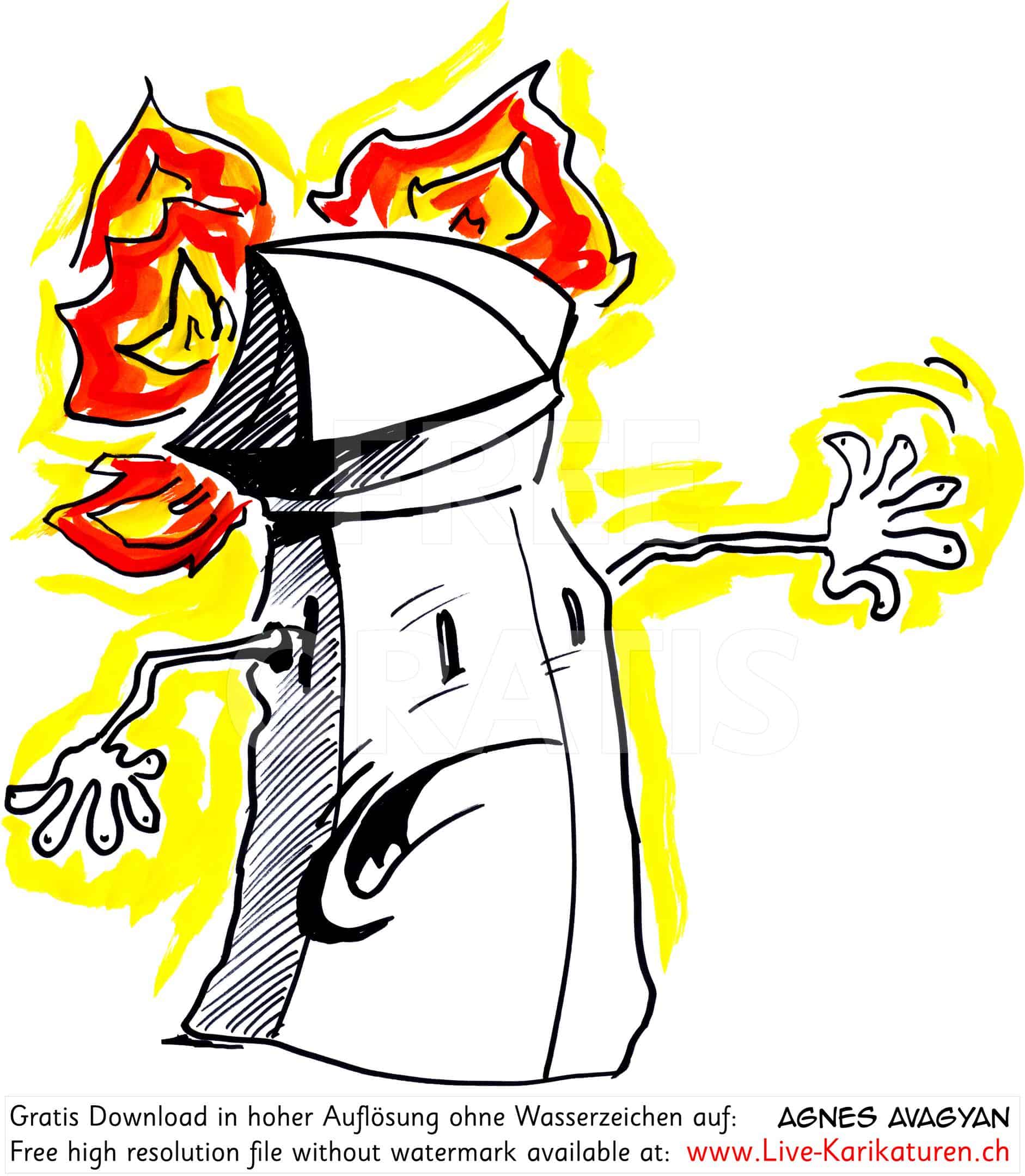 Kapellbruecke, Luzern, Feuer, Brand, Flammen, 1993, Panik, Stress, Gesicht, Agnes Live-Karikaturen, Clipart, Comic, Cartoon, Illustration, Cartoon, Comic, Karikatur, Zeichnung, Download, kostenlos, Gratisbild, gratis, free, Kunst, Kuenstler, Live Karikaturist, Comiczeichner, Armenia