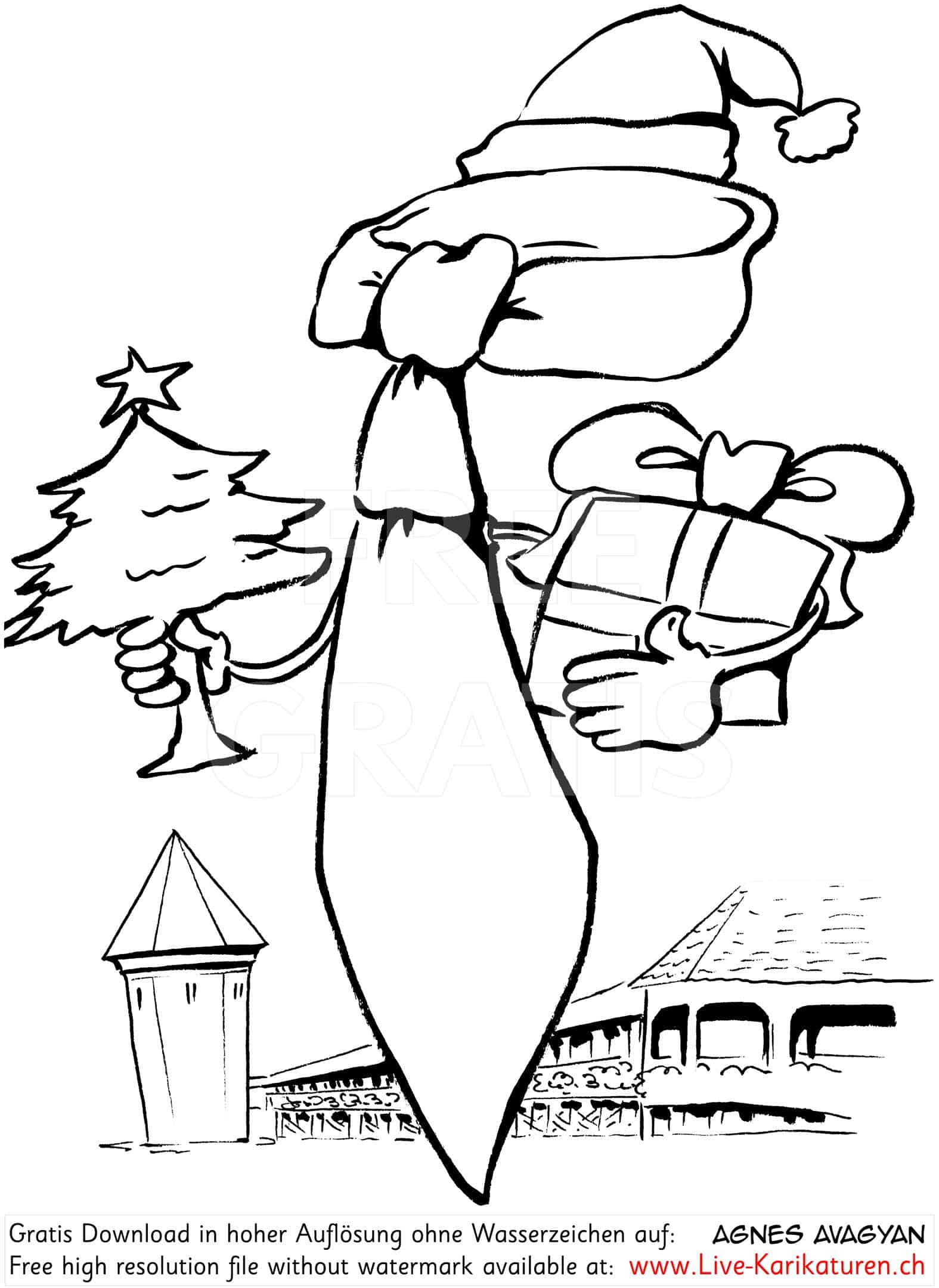 Kapellbruecke, Luzern, Krawattyan, Business, Weihnachten, Weihnachtsmann, Geschenk, Winter, X-Mas, Christmas, Tannenbaum, Muetze, Agnes Live-Karikaturen, Clipart, Comic, Cartoon, Illustration, Cartoon, Comic, Karikatur, Zeichnung, Download, kostenlos, Gratisbild, gratis, free, Kunst, Kuenstler, Live Karikaturist, Comiczeichner, Armenia