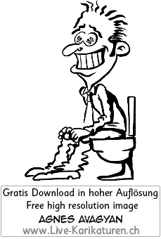 WC, Toilette, Klo, Abort, Mann, happy, gluecklich, Grinsen, dringend, Agnes Live-Karikaturen, Clipart, Comic, Cartoon, Illustration, Cartoon, Comic, Karikatur, Zeichnung, Download, kostenlos, Gratisbild, gratis, free, Kunst, Kuenstler, Live Karikaturist, Comiczeichner, Armenia