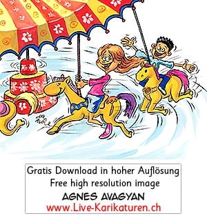 Kirmes Kilbi Karussell Pferde Kinder Spass Jahrmarkt Agnes Live-Karikaturen Karikaturistin Cartoon Comic Karikatur Clipart Zeichnung handgezeichnet gemalt Bild Illustration image painting Download kostenlos Gratisbild free image