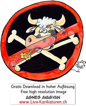 Rinderwahn Krankheit Seuche Kuh Schild Verbot Blume Knochen wahnsinnig Augen verdreht Hoerner Kuhkopf lustig Infekt Krankheit Warnung transparent Alpha Kanal durchsichtig freigestellt Agnes Live-Karikaturen Karikaturistin Cartoon Comic Karikatur Clipart Zeichnung handgezeichnet gemalt Bild Illustration image painting Download kostenlos Gratisbild free image