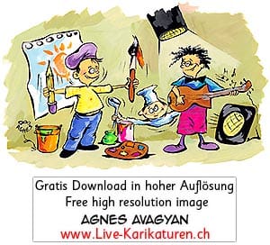 Kreativitaet Kinder musische Faecher musischer Unterricht gestalten zeichnen musizieren Scheinwerfer Spass Freiheit Kuenstler Kunst Unterricht Schule Zeichnungsschule Agnes Live-Karikaturen Karikaturistin Cartoon Comic Karikatur Clipart Zeichnung handgezeichnet gemalt Bild Illustration image painting Download kostenlos Gratisbild free image