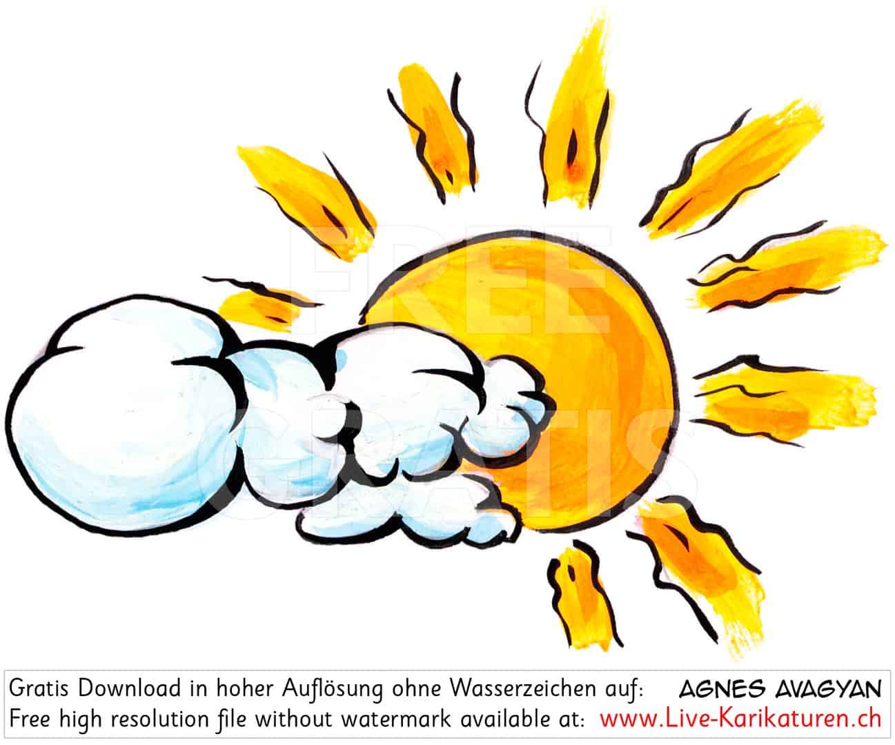 Wettersymbol Wetterbericht Zeichen Signal Darstellung Wettervorhersage Wetter Sonne Wolken leicht bewoelkt durchzogen transparent Alpha Kanal durchsichtig freigestellt