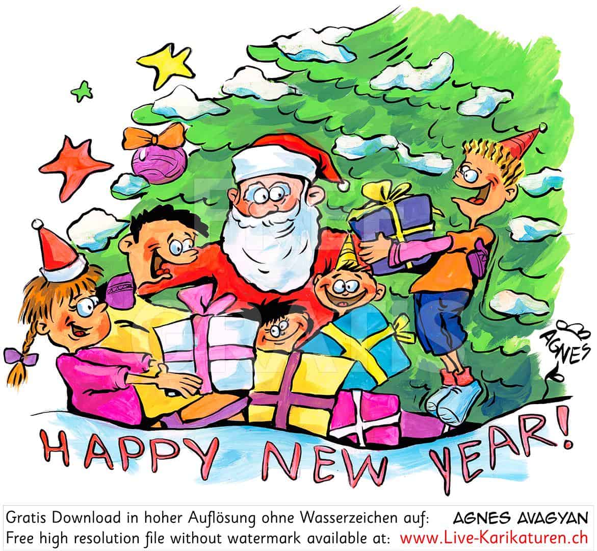 Happy New Year, Weihnachtsmann, Festtage, Weihnachtszeit, Geschenke, Schnee, Kinder, froehliche, Christbaumkugeln, Bart, Tannenbaum, Santa Claus, Agnes Live-Karikaturen, Download, kostenlos, Gratisbild, Free image, Clipart, Comic, Cartoon, Illustration, Cartoon, Comic, Karikatur, Clipart, Zeichnung, Bild, Illustration, image, painting, kostenlos, Gratisbild, free image, Alleinunterhalter, Unterhaltung, Kunst, Kunsthandwerk, Firmenevent, Geschaeftsessen, Geburtstag, Hochzeit, Firmenevent, Geschenkidee, Hochzeit, Jubilaeum, Kuenstler, Live Karikaturist, Pensionierung, Messeanimation, Portraitbild zeichnen, Showkuenstler, Entertainer, Schnellzeichner, Comiczeichner, Armenian Artist from Yerevan