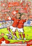 Fussballspieler in Stadion, gezeichnet von Agnes Karikaturen, Live Karikaturistin für Hochzeit, Geburtstag, Firmenevent, Geschäftsanlass, Jubiläum, Pensionierung, Geschenkidee, Portraitbild zeichnen