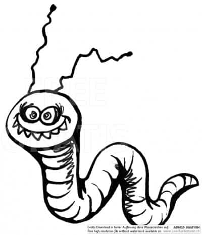 Lustiger Wurm in schwarzweiss, gezeichnet von Agnes Karikaturen, Live Karikaturist für Hochzeit, Geburtstag, Firmenevent, Geschäftsanlass, Jubiläum, Pensionierung, Geschenkidee