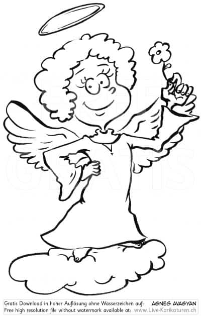 Engel, Blume, Wolke, Heiligenschein, Watermark, Large, UHD, UltraHD, Agnes Live-Karikaturen, Download, kostenlos, Gratisbild, Free image, Clipart, Comic, Cartoon, Illustration
