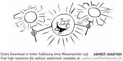 Sonne Schild Sonnenschein gutes Wetter Lotse Begeisterung Freude Licht hell Zunge Augen Sonnenstrahlen Agnes Karikaturen gratis free Clipart Comic Cartoon Zeichnung bw, Watermark UHD UltraHD