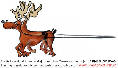 Rentier Elch Hirsch Schlitten ziehen Weihnachten Xmas Santa Claus Weihnachtsmann Agnes Live-Karikaturen, Download, kostenlos, Gratisbild, Free image, Clipart, Comic, Cartoon, Illustration, Cartoon, Comic, Karikatur, Clipart, Zeichnung, Bild, Illustration, image, painting, kostenlos, Kunst, Kunsthandwerk, Geschenkidee, Kuenstler, Live Karikaturist, Comiczeichner, Armenian Artist from Yerevan
