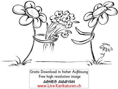 Blume schenkt anderer Blume Blumenstrauss Liebe romantisch Romantik mit Armen zwei Blumen schwarzweiss Agnes Karikaturen gratis free Clipart Comic Cartoon Zeichnung Illustration transparent PNG