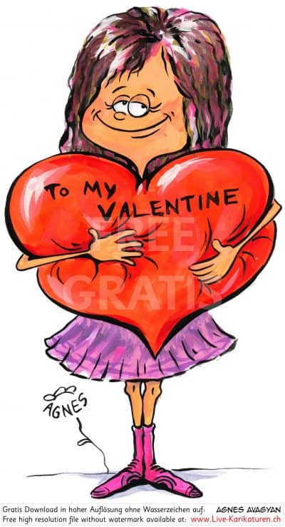 Valentinstag süss herzig cute Girl Mädchen Herz Riesenherz To my Valentine violett Rock Valentin Liebe Love Amour lange Haare Verliebte verliebt Sehnsucht Romantik romantisch Rendezvous Liebesgeständnis Liebesbrief Agnes Karikaturen gratis free Clipart Comic Cartoon Zeichnung c
