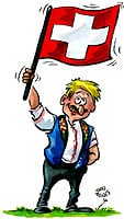 1. August Fahnen schwingen blau Nationalfeiertag Schweiz