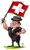 1. August Fahnen schwingen schwarz Nationalfeiertag Schweiz