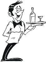 Kellner Restaurant Bedienung Garcon Bediensterer Diener Service Wein Tablet Gastronomie schwarzweiss Agnes Live-Karikaturen Karikaturistin Cartoon Comic Karikatur Clipart Zeichnung handgezeichnet gemalt Bild Illustration image painting Download kostenlos Gratisbild free image