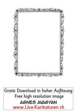 Rahmen Bildrahmen frame Ausschnitt Gemaelde Bilderrahmen verziert schoen Schnoerkel schwarzweiss handgezeichnet Agnes Live-Karikaturen Karikaturistin Cartoon Comic Karikatur Clipart Zeichnung handgezeichnet gemalt Bild Illustration image painting Download kostenlos Gratisbild free image