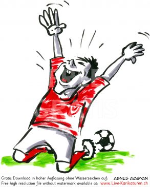 Fussballspieler Ball Jubel Schweizer Nati — www.Live-Karikaturen.ch