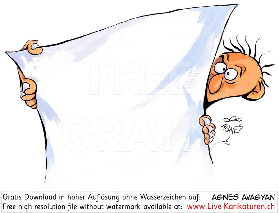 Schild Notiz leer Kopf Mann — www.LiveKarikaturen.ch