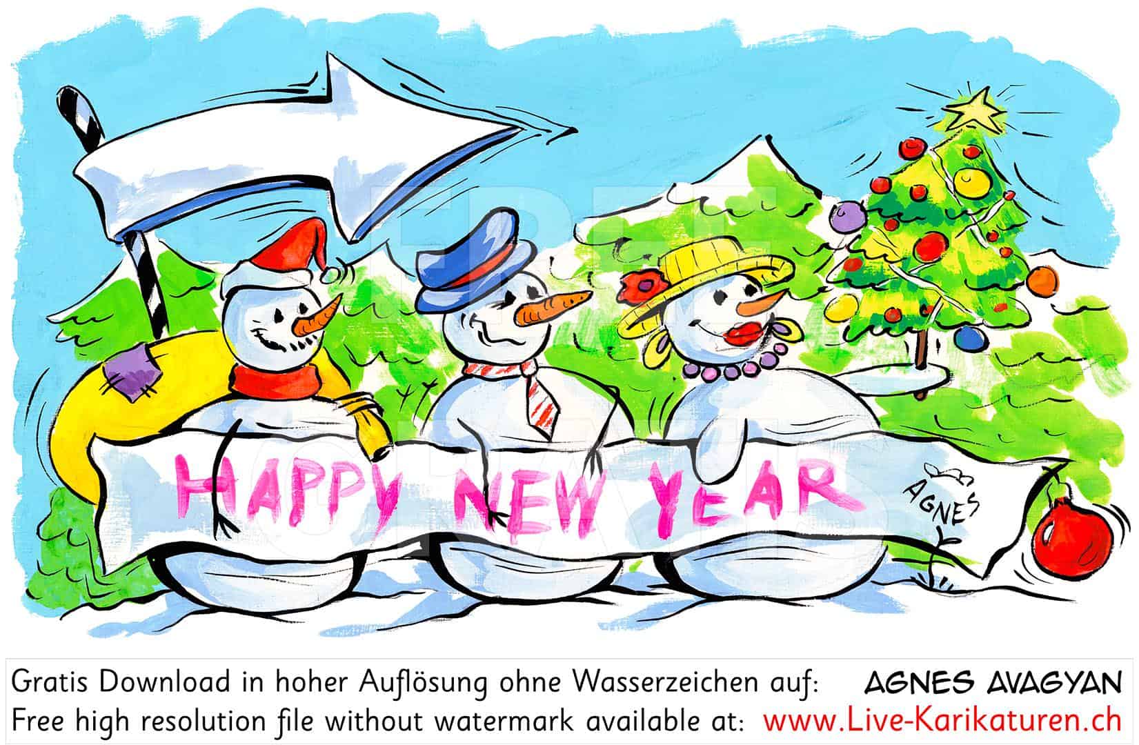 Weihnachtsfesttage Neujahr Happy New Year Schneemann leeres Schild