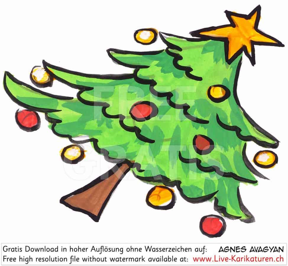 Weihnachten Tannenbaum Deko schraeg gekippt — www.Live-Karikaturen.ch