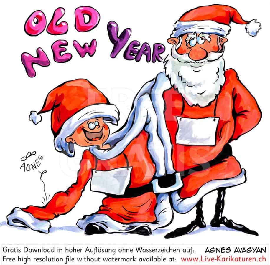 Neujahr Jahreswechsel Weihnachtsmann alt jung Schild — www.Live