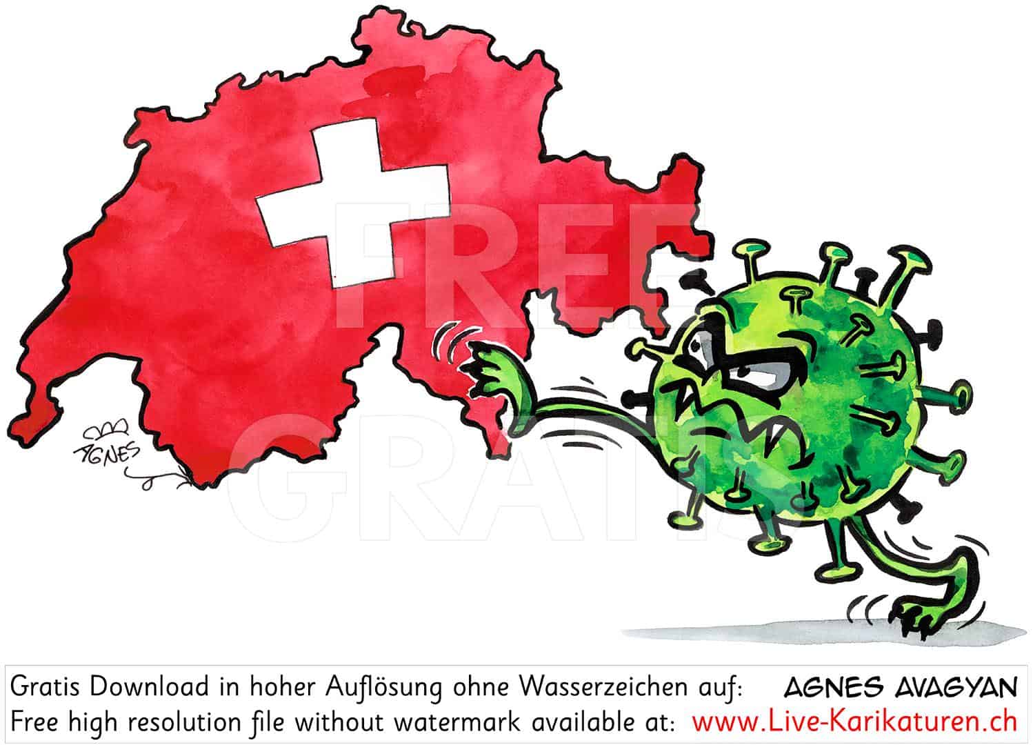 Virus Corona Covid-19 Schweiz Epidemie Pandemie Comicfigur lustig Gesicht Agnes Live-Karikaturen, Clipart, Comic, Cartoon, Illustration, Cartoon, Comic, Karikatur, Zeichnung, Download, kostenlos, Gratisbild, gratis, free, Kunst, Kuenstler, Live Karikaturist, Comiczeichner, Armenia