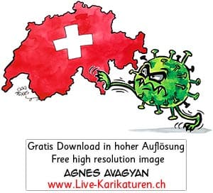 Virus Corona Covid-19 Schweiz Epidemie Pandemie Comicfigur lustig Gesicht Agnes Live-Karikaturen, Clipart, Comic, Cartoon, Illustration, Cartoon, Comic, Karikatur, Zeichnung, Download, kostenlos, Gratisbild, gratis, free, Kunst, Kuenstler, Live Karikaturist, Comiczeichner, Armenia