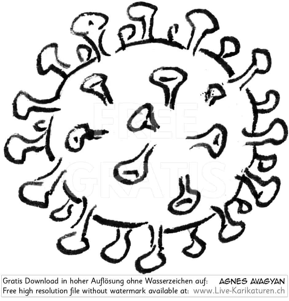 Virus, Corona, Covid-19, Covid19, einzeln, Mikroskop, schwarzweiss, Krankheit, Seuche, Pest, Epidemie, Pandemie, global, 2020, China, Korona, Agnes Live-Karikaturen, Clipart, Comic, Cartoon, Illustration, Cartoon, Comic, Karikatur, Zeichnung, Download, kostenlos, Gratisbild, gratis, free, Kunst, Kuenstler, Live Karikaturist, Comiczeichner, Armenia