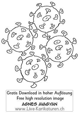 Virus, Corona, Covid-19, Covid19, vier Viren, Zoom, Mikroskop, schwarzweiss, Krankheit, Seuche, Pest, Epidemie, Pandemie, global, 2020, China, Korona, Agnes Live-Karikaturen, Clipart, Comic, Cartoon, Illustration, Cartoon, Comic, Karikatur, Zeichnung, Download, kostenlos, Gratisbild, gratis, free, Kunst, Kuenstler, Live Karikaturist, Comiczeichner, Armenia