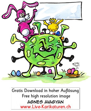 Virus, Corona, Covid-19, Covid19, Ostern, abgesagt, Krankheit, Seuche, Pest, Epidemie, Pandemie, global, 2020, China, Korona, Agnes Live-Karikaturen, Clipart, Comic, Cartoon, Illustration, Cartoon, Comic, Karikatur, Zeichnung, Download, kostenlos, Gratisbild, gratis, free, Kunst, Kuenstler, Live Karikaturist, Comiczeichner, Armenia