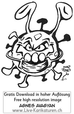 Virus Corona Covid-19 Viren schwarzweiss Ostern Ei Osterhase Agnes Live-Karikaturen, Clipart, Comic, Cartoon, Illustration, Cartoon, Comic, Karikatur, Zeichnung, Download, kostenlos, Gratisbild, gratis, free, Kunst, Kuenstler, Live Karikaturist, Comiczeichner, Armenia