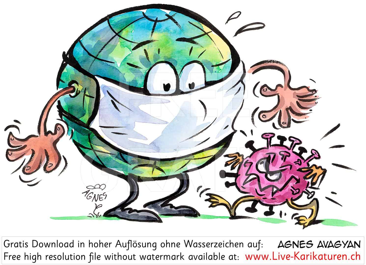 Virus Corona Globus global Comicfigur  Agnes Karikaturen 
