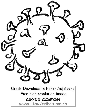 Virus, Corona, Covid-19, Covid19, einzeln, Single, Mikroskop, schwarzweiss, Krankheit, Seuche, Pest, Epidemie, Pandemie, global, 2020, China, Korona, Agnes Live-Karikaturen, Clipart, Comic, Cartoon, Illustration, Cartoon, Comic, Karikatur, Zeichnung, Download, kostenlos, Gratisbild, gratis, free, Kunst, Kuenstler, Live Karikaturist, Comiczeichner, Armenia
