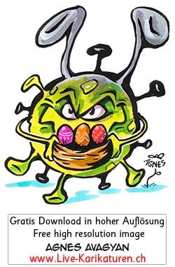 Virus, Corona, Covid-19, Covid19, Ostern, abgesagt, Krankheit, Seuche, Pest, Epidemie, Pandemie, global, 2020, China, Korona, Agnes Live-Karikaturen, Clipart, Comic, Cartoon, Illustration, Cartoon, Comic, Karikatur, Zeichnung, Download, kostenlos, Gratisbild, gratis, free, Kunst, Kuenstler, Live Karikaturist, Comiczeichner, Armenia