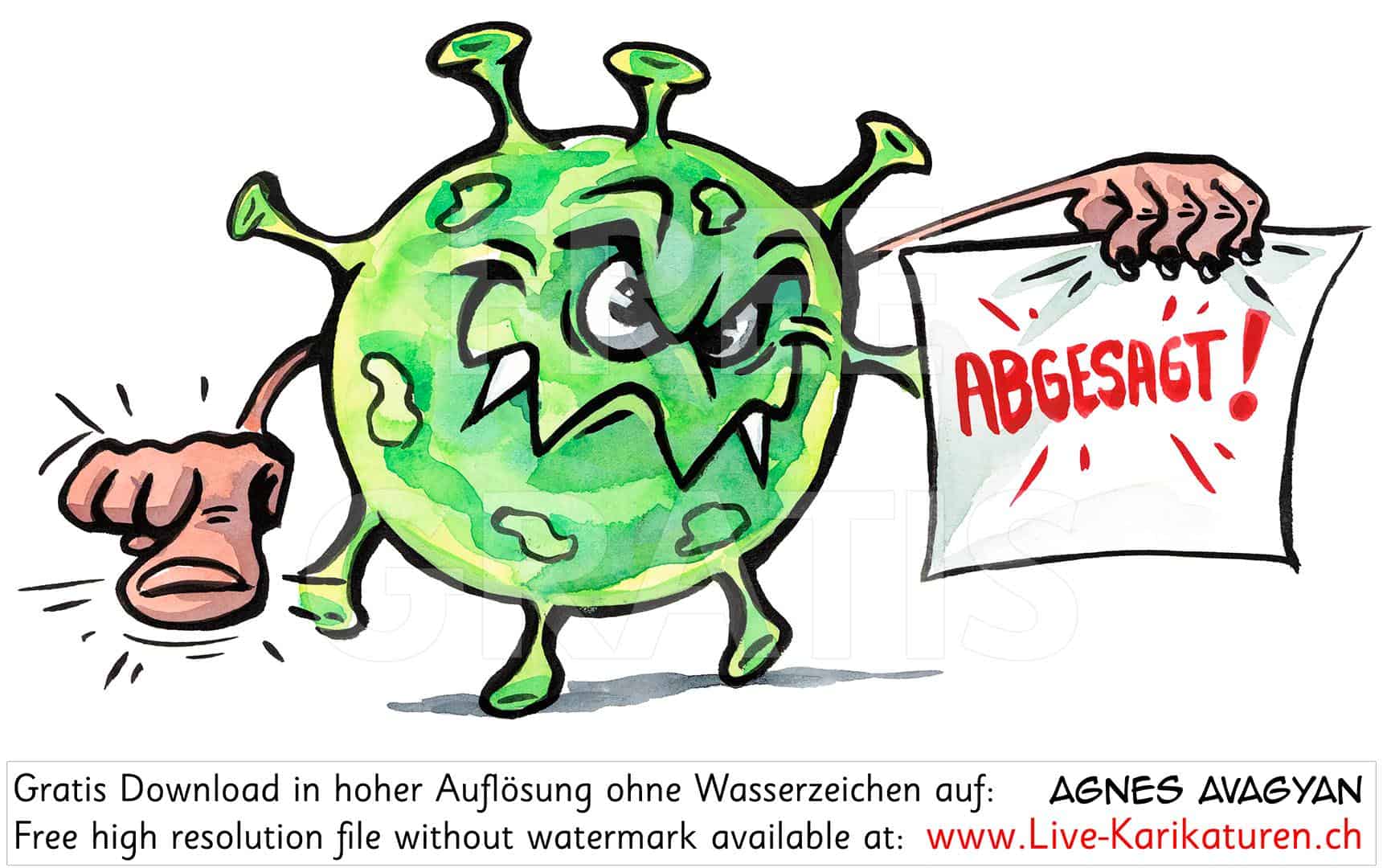 Virus Corona Covid-19 Schild abgesagt Ausfall Gesicht Agnes Live-Karikaturen, Clipart, Comic, Cartoon, Illustration, Cartoon, Comic, Karikatur, Zeichnung, Download, kostenlos, Gratisbild, gratis, free, Kunst, Kuenstler, Live Karikaturist, Comiczeichner, Armenia