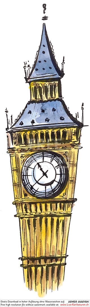 Big Ben, Palace of Westminster, London, Grossbritannien, Uhr, Turm, hoch, Schnitzelbaenke, Urbi@Orbi, Luzerner Fasnacht, Agnes Live-Karikaturen, Clipart, Comic, Cartoon, Illustration, Cartoon, Comic, Karikatur, Zeichnung, Download, kostenlos, Gratisbild, gratis, free, Kunst, Kuenstler, Live Karikaturist, Comiczeichner, Armenia