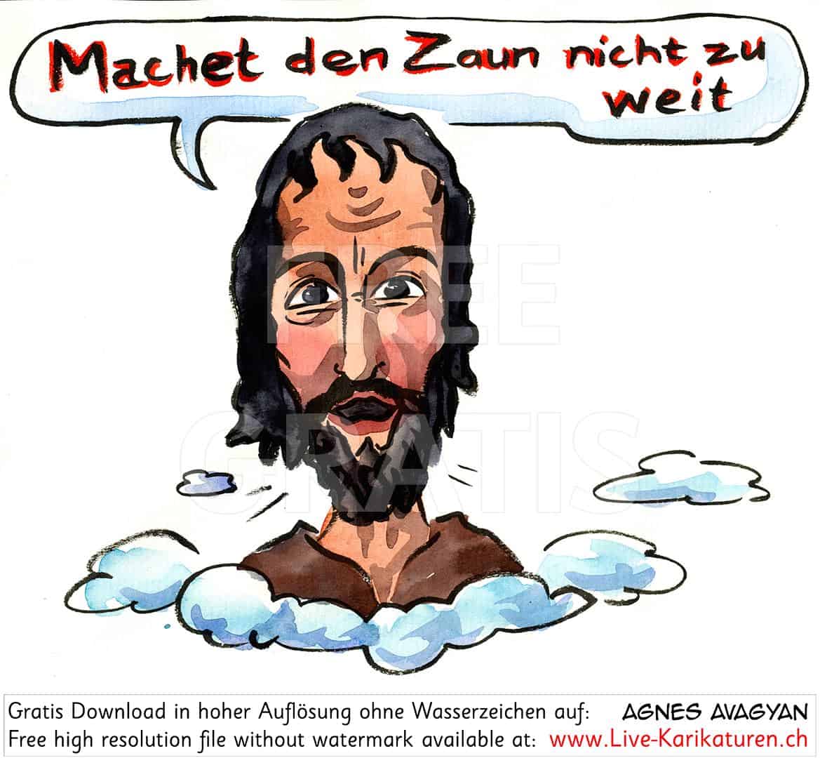 Bruder Klaus, Niklaus von Flueh, Flüeli-Ranft, Obwalden, Machet den Zaun nicht zu weit, Schnitzelbaenke 2020, Urbi@Orbi, Luzerner Fasnacht, Agnes Live-Karikaturen, Clipart, Comic, Cartoon, Illustration, Cartoon, Comic, Karikatur, Zeichnung, Download, kostenlos, Gratisbild, gratis, free, Kunst, Kuenstler, Live Karikaturist, Comiczeichner, Armenia