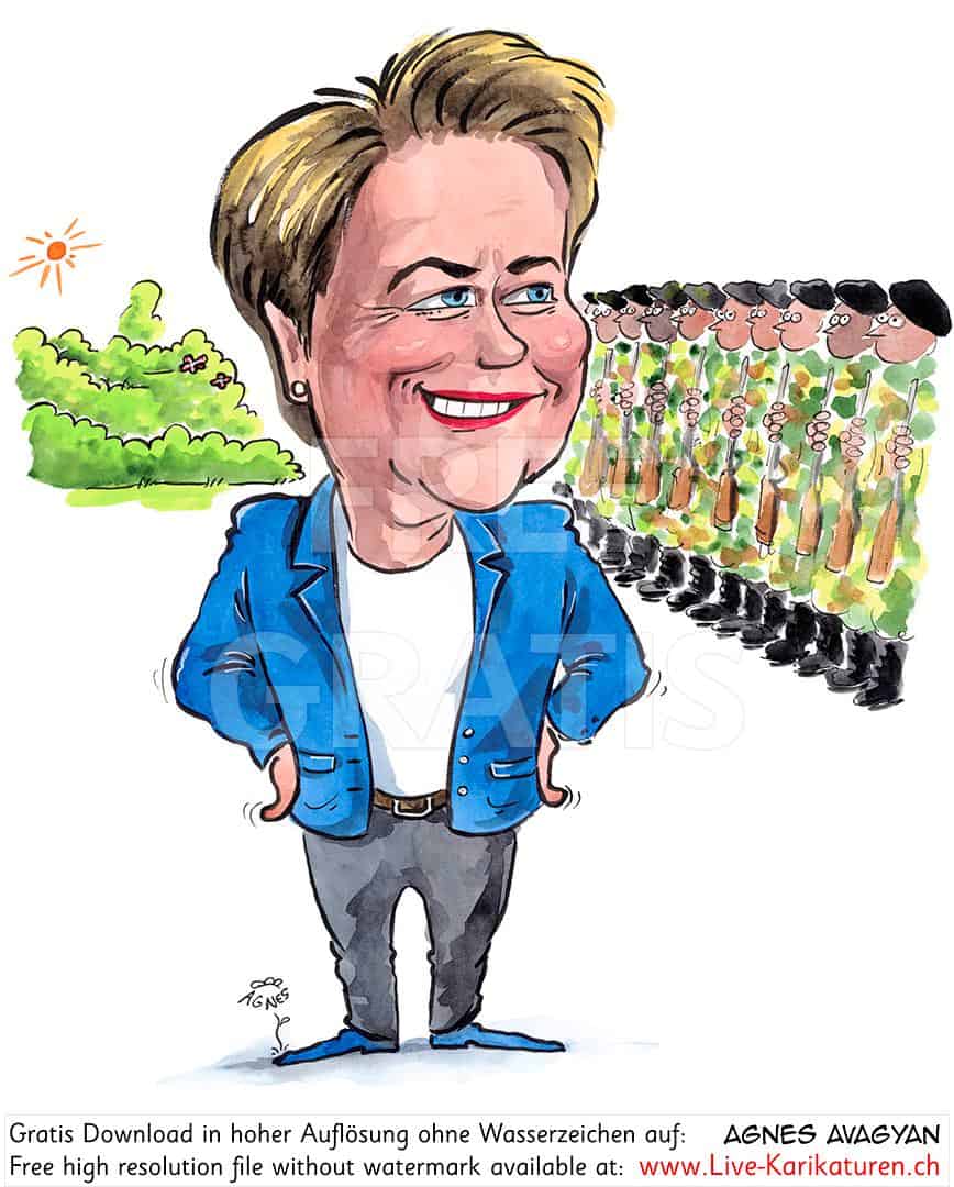 Viola Amherd, CVP, Brig, Soldaten, Militaer, Gebuesch, Departement VBS, Schnitzelbaenke 2020, Urbi@Orbi, Luzerner Fasnacht, Agnes Live-Karikaturen, Clipart, Comic, Cartoon, Illustration, Cartoon, Comic, Karikatur, Zeichnung, Download, kostenlos, Gratisbild, gratis, free, Kunst, Kuenstler, Live Karikaturist, Comiczeichner, Armenia