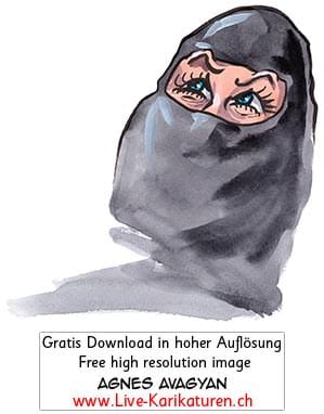 Hijab, Chador, Niqab, Burka, Muslimin, Muslima, Islam, Kopftuch, Verhuellung, Augen, Vermummung, Schnitzelbaenke 2020, Urbi@Orbi, Luzerner Fasnacht, Agnes Live-Karikaturen, Clipart, Comic, Cartoon, Illustration, Cartoon, Comic, Karikatur, Zeichnung, Download, kostenlos, Gratisbild, gratis, free, Kunst, Kuenstler, Live Karikaturist, Comiczeichner, Armenia