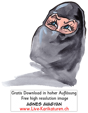 Hijab, Chador, Niqab, Burka, Muslimin, Muslima, Islam, Kopftuch, Verhuellung, Augen, Vermummung, Schnitzelbaenke 2020, Urbi@Orbi, Luzerner Fasnacht, Agnes Live-Karikaturen, Clipart, Comic, Cartoon, Illustration, Cartoon, Comic, Karikatur, Zeichnung, Download, kostenlos, Gratisbild, gratis, free, Kunst, Kuenstler, Live Karikaturist, Comiczeichner, Armenia